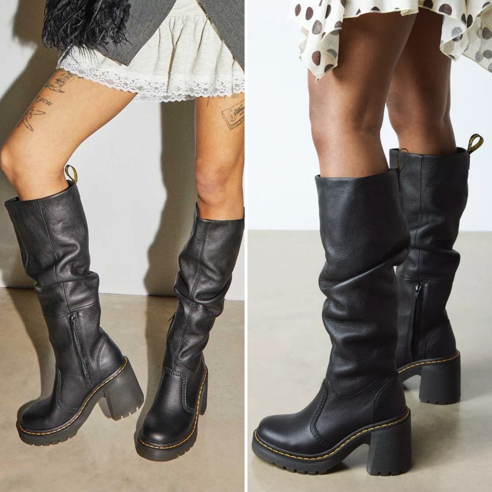 Dr. Martens KASEY black Virginia leather tall heeled Docs boots • size 11 • NIB